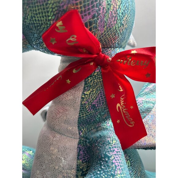 Large 20-Inch Blue Dragon Metallic Plush Toy With Red Ribbon By Walmart - Picture 3 of 8